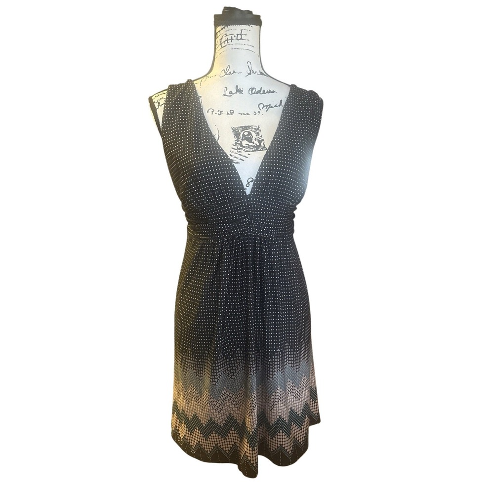 Papillon‎ Los Angeles Sleeveless Sundress Dress Medium White Polka Dot On Black